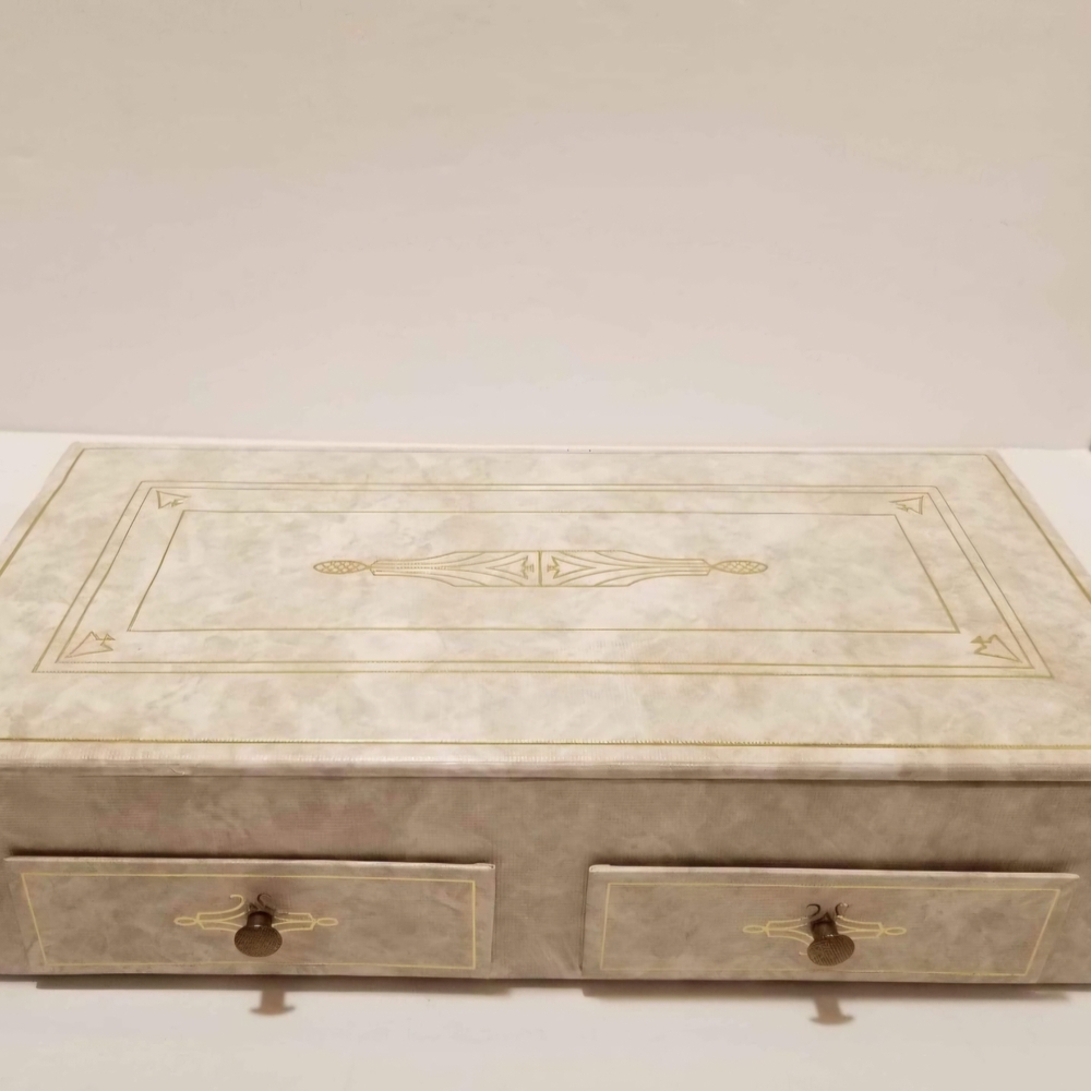 Elegant Gray Jewelry Box with Gold Accents